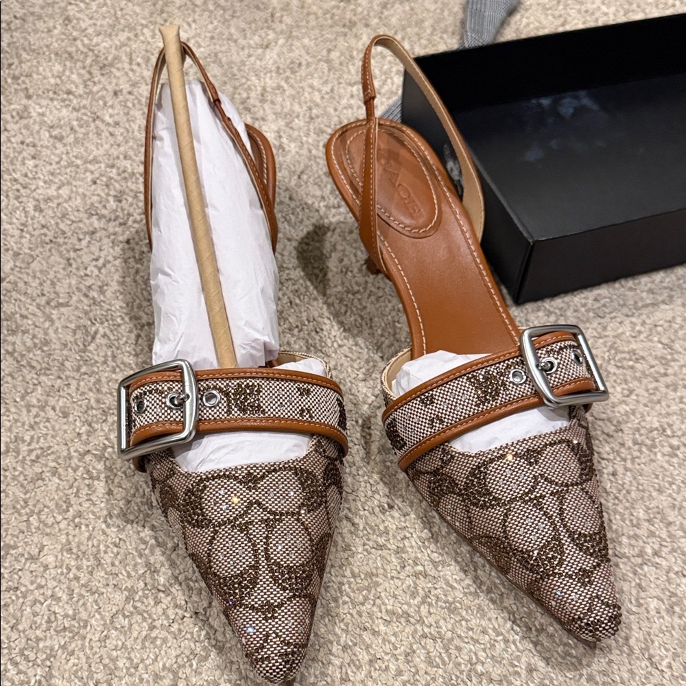 Brown coach Women's Margot Crystal Slingback Shoes